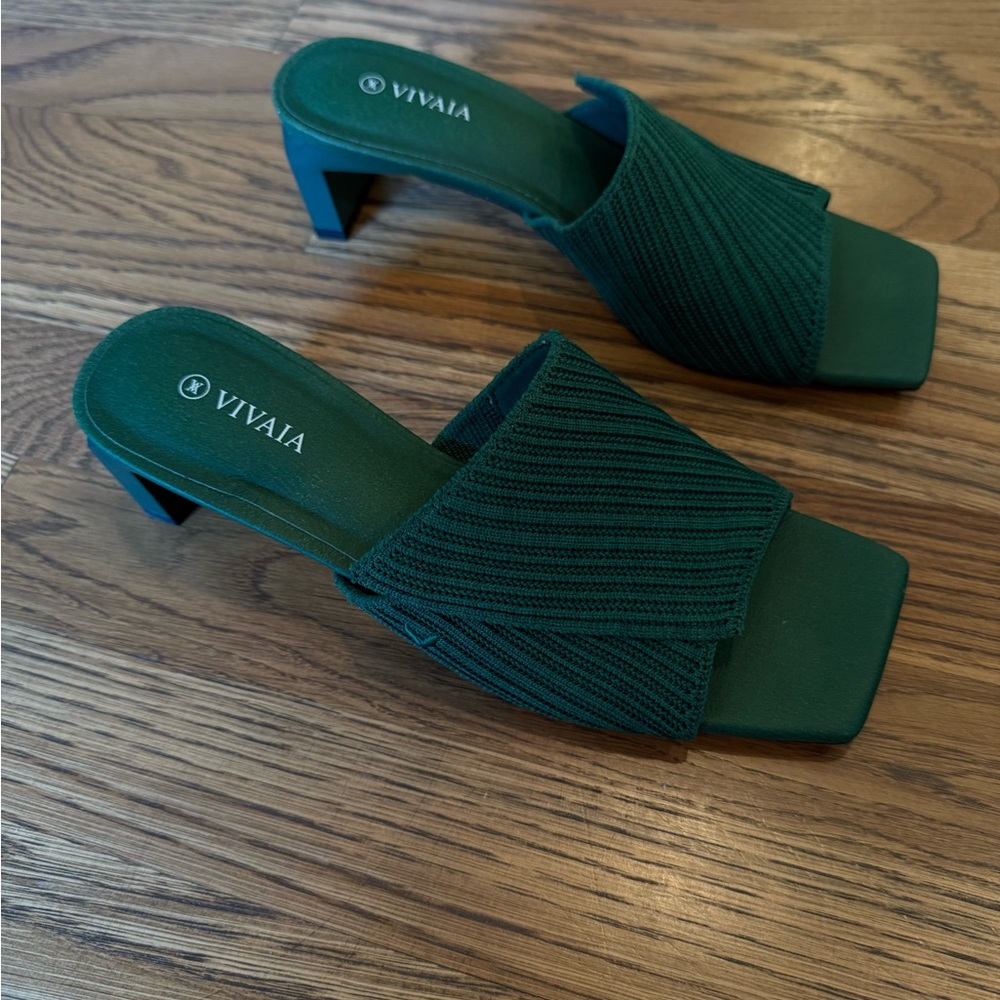 Vivaia Women's Elegant Dark Green Heeled Sandals